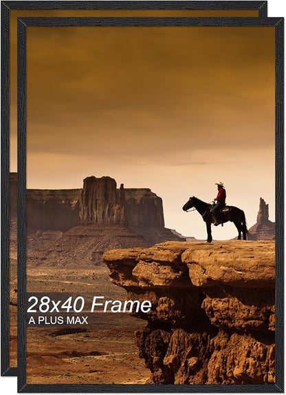 A PLUS MAX 28x40 Picture Frame Set of 2, Black Engineered Wood Frame for 28 x 40 Inch Picture Poster Photo, Light Weight 28 by 40 Frame with Wood-grain for Wall - 2 Pack/Black/28 x40
