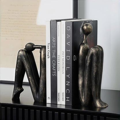 Book Ends for Shelves, Artistic Resin Sculpture Book Stoppers, Minimalist Home Office Decorative Gift for Book Lovers & Designers, Perfect for Bookshelf & Desk Organization, Set of 2