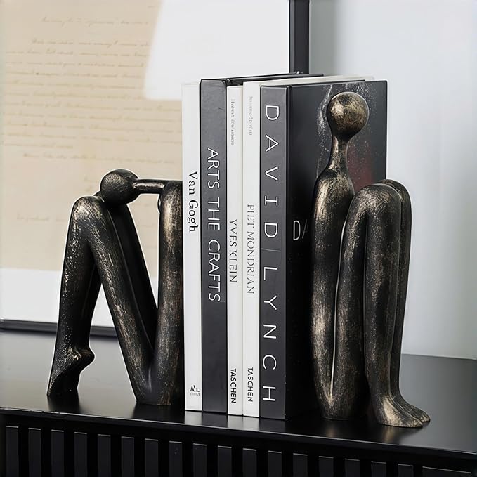 Book Ends for Shelves, Artistic Resin Sculpture Book Stoppers, Minimalist Home Office Decorative Gift for Book Lovers & Designers, Perfect for Bookshelf & Desk Organization, Set of 2