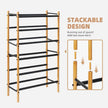 STORAGE MANIAC Expandable Shoe Rack, 16 Pairs Stackable Small Shoe Rack, Metal Adjustable Shoes Organizer for Closet, Entryway, Hallway, Garage, Front Door, Shoes Shelves, Bamboo 4 Tier