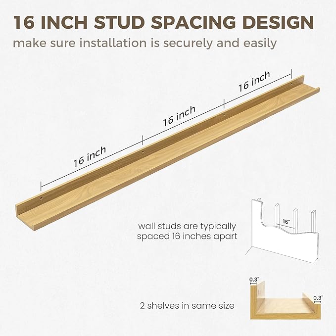 Axeman Floating Shelves | Picture Ledge Shelf Set of 2 | Oak Wall Shelves with Lip | Oak Picture Shelf for Wall with Ledge | Photo Ledges 55 Inch