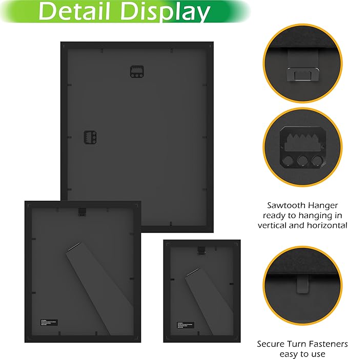FrameWorks 7-pc Set Collage Wall Wooden Picture Frames Tempered Glass/Black / 1-11"x14", 2-8"x10", 4-5"x7"
