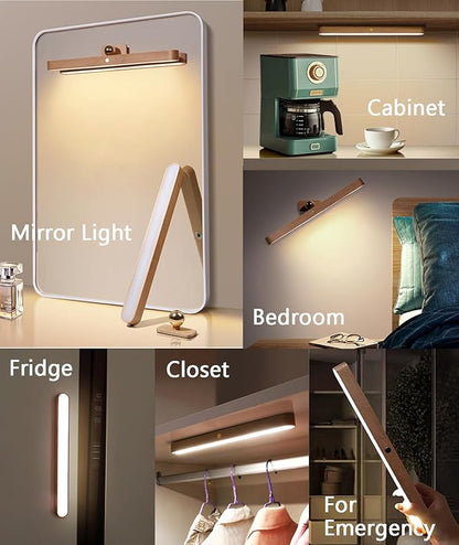Chilvane Wall Lights for Bedroom Battery Operated Wall Sconce Lamp Vanity Light Magnetic Aesthetic Wooden Big Capacity 2000mah Pack 2 Wireless Rechargeable Wall Lights for Living Room,Beech Wood