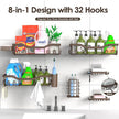 Shower Caddy Adhesive Shower Organizer 8-Pack, Rustproof Stainless Steel Bathroom Shelves, Large Capacity No-Drill Rack Storage Accessories with Soap Dish Toothbrush Holder Hooks