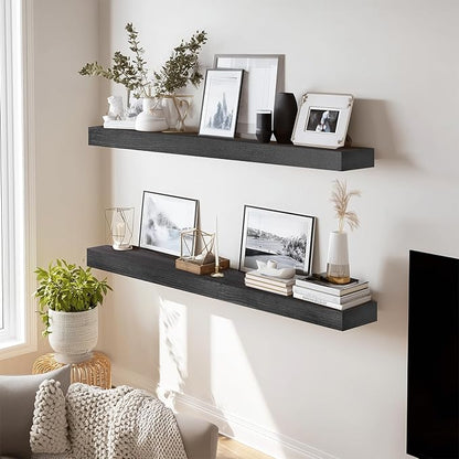 36x8x1.6 inch Floating Shelves Set of 2 – Solid Wood Rustic Black Wall Mounted Shelf for Kitchen, Bathroom, Living Room