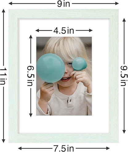Vittanly 8x10 Picture Frames Set of 9, Shatter Resistant Plexiglass, Display 5x7 Pictures with Mat or 8x10 without Mat, Photo Frames for Wall or Tabletop, Engineered Wood, Vintage Green