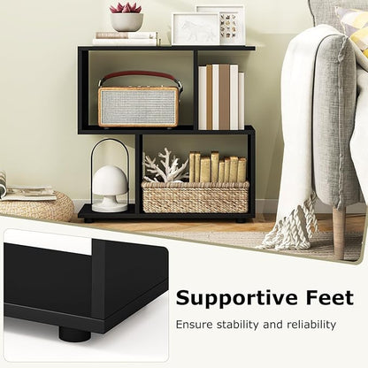 LOKO 3-Tier Geometric Bookshelf, S-Shaped Open Bookcase, Freestanding Decorative Storage Shelving, Home Storage Organizer for Living Room, Bedroom, Home Office (1, Black)