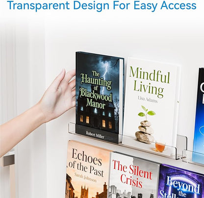Cq acrylic Invisible Clear Floating Bookshelf - 15" Hanging Wall Mounted Display Shelf for Kids Room, Modern U Shaped Ledge for Books,Picture,Toys, Vinyl Records Wall Display Shelf,Pack of 6