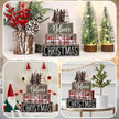 DIYDEC 4Pcs Christmas Table Decoration Christmas Tree Wooden Block Sign Xmas Tiered Tray Decor Winter Centerpiece Decorative Sign for Holiday Tabletop Coffee Fireplace Shelf Desk Party Decor