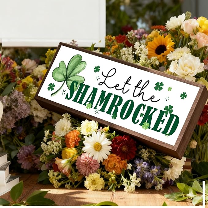 Let the Shamrock Signs, Lucky Four Leaves Clover Decor, St. Patrick's Day Themed Decors for Cafe Shop Coffee Bar, Farmhouse Decor for St. Patrick's Day, Irish Home Party Decorations, 9.5x3.1x1 inches
