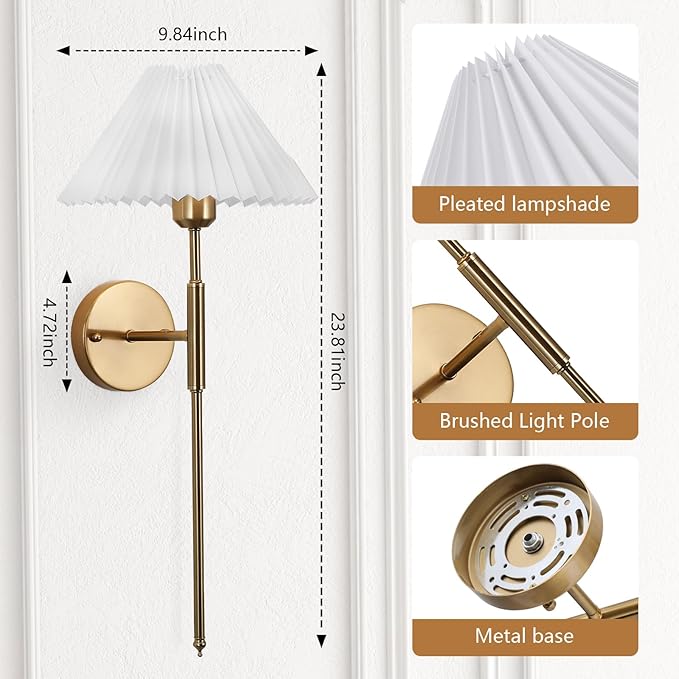 Rechargeable Wall sconces Set of Two,Battery Operated Wall sconce with Remote Control,Wireless Wall lights Dimmable,15 Color Changing,Gold Battery Wall Lamp no wiring for Bedroom Living Room Hallway