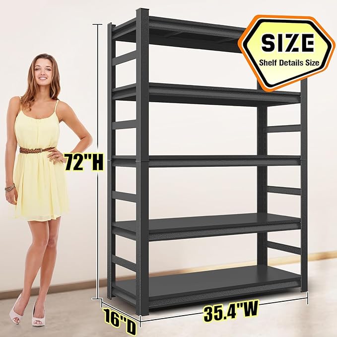 Kitchen Storage Shelves, 5-Tier Adjustable Heavy Duty Metal Kitchen Shelving Unit, Kitchen Appliance Shelf for Storage, Free Standing Organizer Shelf (16" D x 36" W x 72" H)