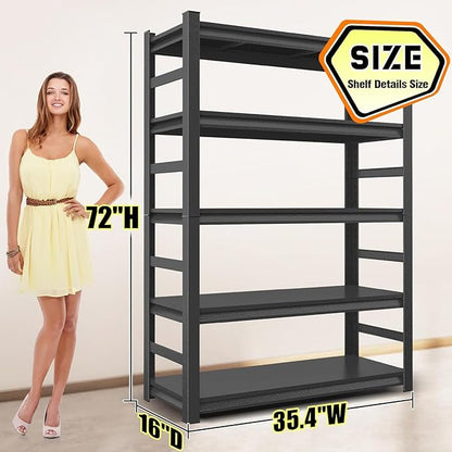 Kitchen Storage Shelves, 5-Tier Adjustable Heavy Duty Metal Kitchen Shelving Unit, Kitchen Appliance Shelf for Storage, Free Standing Organizer Shelf (16" D x 36" W x 72" H)