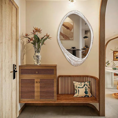 AAZZKANG Irregular Wooden Wall Mirror 28"x20" Large Asymmetrical Decorative Rustic Mirrors for Bedroom Living Room Entryway