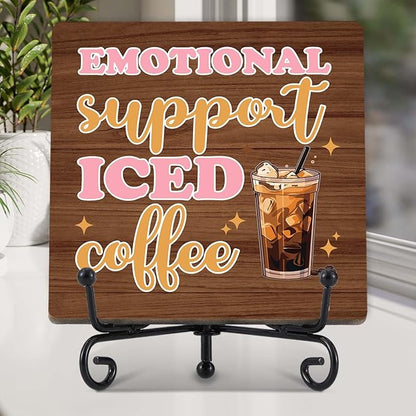 Coffee Bar Decor, Farmhouse Kitchen Table Decor, Coffee Station Accessories, Wooden Decorative Sign with Iron Stand for Table Desk Shelf Display-E30
