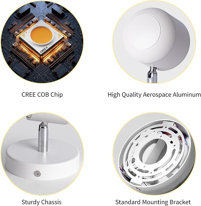 Aisilan White 7W Modern Dimmable Adjustable Wall Sconce Fixture LED COB Wall Spot Lighting Aluminum Bedside Reading Wall Light Warm White 3000K CRI 97