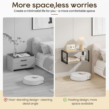 Floating Nightstand Set of 2, Wood Bedside Shelf Wall Mounted Nightstand with Heavy-Duty Frame, Floating Bedside Table for Bedroom, Bathroom, Kitchen, (Vintage Grey, 2 Pack)
