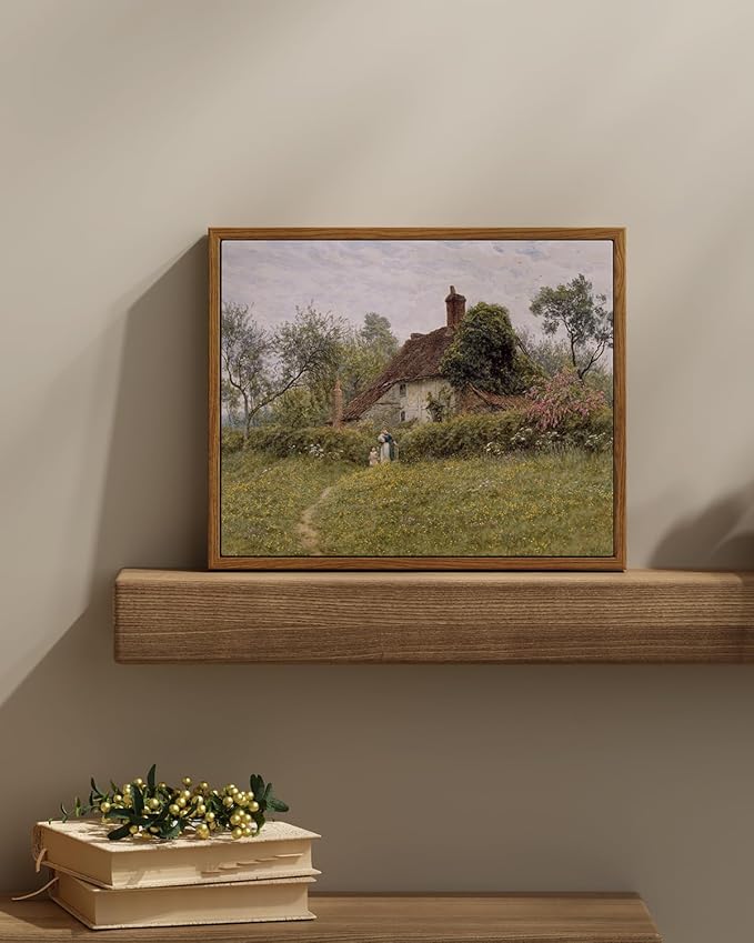 InSimSea Framed Canvas Wall Art Vintage Decor, Landscape Wall Art Prints, Old Cottages Countryside Landscape Art, Rustic Farmhouse Decor for Bedroom Living Room, 11