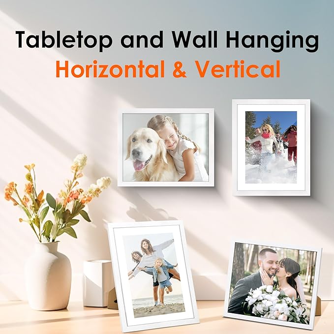 FIXSMITH 8x10 Picture Frame Bulk-4 Pack, Photo Frame with HD Plexiglass, Display Pictures 5x7 with Mat or 8x10 Without Mat, White Picture Frames Collage Wall Decor, Wall & Tabletop Picture Frames