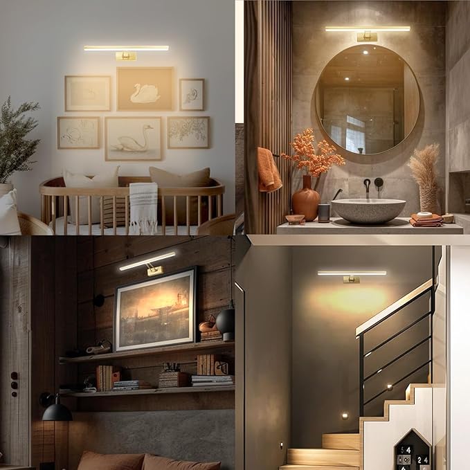 Picture Light,13.5" Art Light, Picture Light Battery Operated,3CCT Picture Frame Light,Wireless Picture Lights for Painting,Wall Display, Photo,Library Gold-Painted
