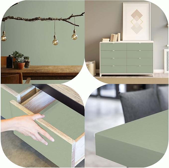 practicalWs Sage Green Wallpaper Stick and Peel Green Contact Paper 17.7'' x 118.1'' Removable Wallpaper Self-Adhesive Vinyl Solid Wall Paper for Bedroom Kitchen Cabinets