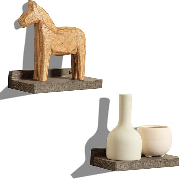 Freezing point Small Floating Shelf for Wall Set of 2 Natural Wood 8Inch Mini Wall Shelves Decor Plant Display Collectibles Mounted Kitchen Bathroom Bedroom Corner Decorative Storage Tiny Stand Coffee