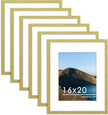 PEALSN 16x20 Picture Frame Set of 6, Display Pictures 11x14 with Mat or 16 x 20 without Mat for Wall Mounting Display, Poster Frames Collage for Wall Decor, Gold