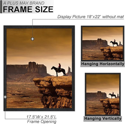 A PLUS MAX 18x22 Picture Frame Set of 3, Black Engineered Wood Frame for 18 x 22 Inch Picture Poster Photo, Light Weight 18 by 22 Frame with Wood-grain for Wall - 3 Pack/Black/18 x22