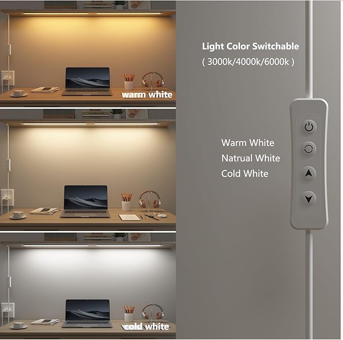 Under Cabinet Lighting USB Plug in 12In- LED Cabinet Light Strip,3 Color Levels (3000K/4000K/6000K), Dimmable (10%-100%), Small Thin Room Task Light Bar for Kitchen Counter, Over Sink, Shelf, 1pcs