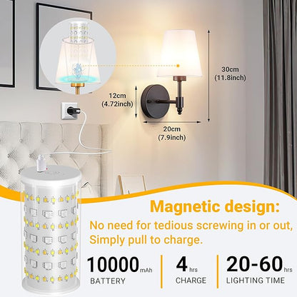 Peel and Stick Wall Sconces, Stick On Wall Sconce Set of 2, Battery Operated Wireless Wall Light, No Drill Adhesive Wall Lamp, Corn Bulb with 10000mAh Rechargeable Battery, Bedroom Wall Decor