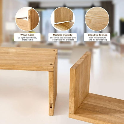 HOMWOO Floating Shelf, FAS Grade Oak Solid Wood Floating Bookshelf U Shape Floating Wall Shelves for Bedroom,Living Room,Bathroom,Office,Kitchen 1 Pcs-(Natural,16inches)