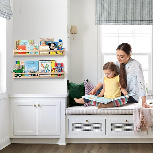 Nursery Shelves for Wall 32inches Set of 2，Natural Wood Wall Bookshelves for Kids Room - Floating Nursery Bookshelves (32inches Set of 2)