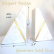 Marble Bookends Handcrafted Heavy Marble Triangular Bookshelf Decor Brass Inlay Set of 2 Decorative Bookends Book Stoppers with Non-Skid Bottom Solid Home Kitchen Office Shelves Triangle