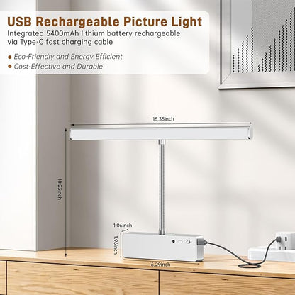 Picture Light, 15.35inch Wireless Picture Lights for Wall Rechargeable, Battery Wall Lights for Pictures, 3 Color Art Lighting for Paintings with Timer and Dimmable for Display Gallery Frame (Silver)