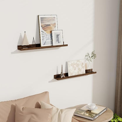 Axeman Picture Ledge Shelf | 24 Inch Floating Shelves Set of 2 | Walnut Wall Shelves with Lip | Walnut Picture Shelf for Wall with Ledge | Photo Ledges 24 Inch