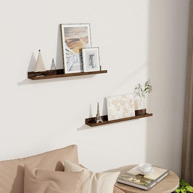 Axeman Picture Ledge Shelf | 24 Inch Floating Shelves Set of 2 | Walnut Wall Shelves with Lip | Walnut Picture Shelf for Wall with Ledge | Photo Ledges 24 Inch