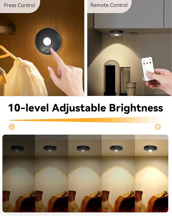 Rechargeable Puck Lights (6Pcs) with Remote, 1500mAh Battery, Dimmer & Timer, Wireless Led Stick on Lights for Bedroom, Kitchen
