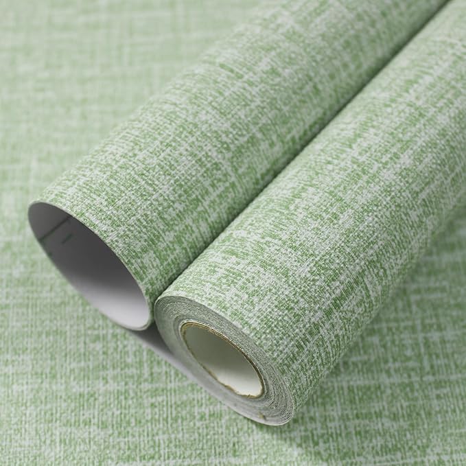 WADILE Grasscloth Peel and Stick Wallpaper 15.7in x 787.4in, Textured Contact Paper for Cabinets, Faux Linen Wall Paper Pull and Stick, Fabric Vinyl Wallpaper Self Adhesive Light Green