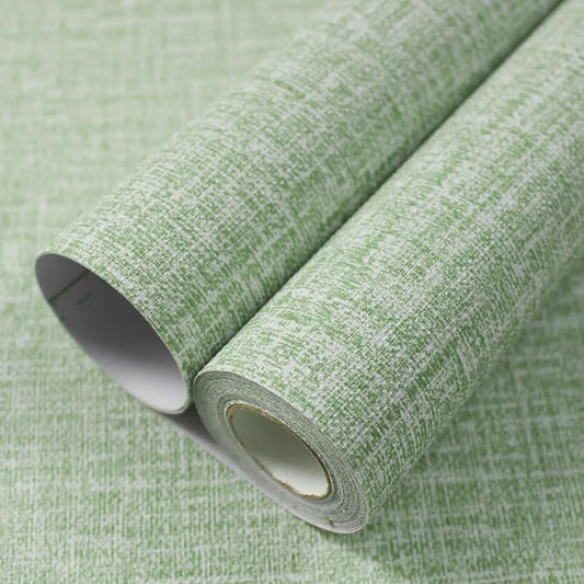 WADILE Grasscloth Peel and Stick Wallpaper 23.6in x 472in, Textured Contact Paper for Cabinets, Faux Linen Wall Paper Pull and Stick, Fabric Vinyl Wallpaper Self Adhesive Light Green