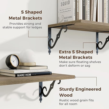 RICHFOCUS 12 Inch Deep Floating Shelves for Wall, 48" W x 12" D Wood Wall Shelves Set of 2, Wide Floating Shelves for Living Room, Bedroom, Kitchen, Bathroom and Decor Storage, Grey