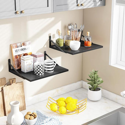Fixwal Deep Floating Shelves for Wall, 15.7in X 11.8in X 0.6in Wide Black Shelves for Bedroom, Large Wall Shelf for Living Room, Kitchen, Bathroom, Laundry Room and Decor Storage (Set of 2)