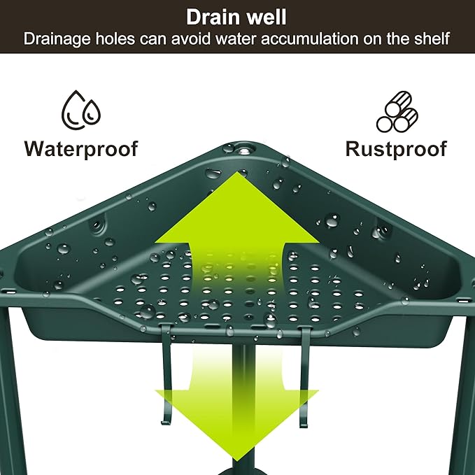 Orimade Rustproof 3 Tier Floor Standing Corner Shower Caddy Organizer, Plastic Metal Splicing Floor Corner Shelf Rack Stands for Bathroom, Dark Green