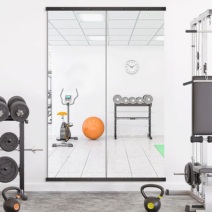 Home Gym Mirror for Wall,70x24x2PCS Full Length,Glass Frameless Body Large Mirror for Home Gym,Workout,Bedroom,Garage(Black)