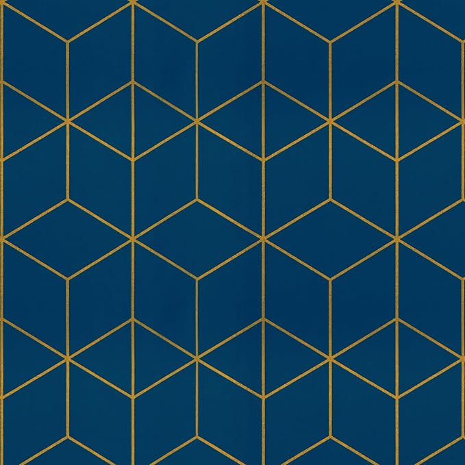 Safiyya Peel and Stick Wallpaper Gold and Blue Wallpaper Modern Geometric Contact Paper Waterproof Self Adhesive Wall Paper for Bedroom Bathroom Vinyl Roll 393"x17.3"
