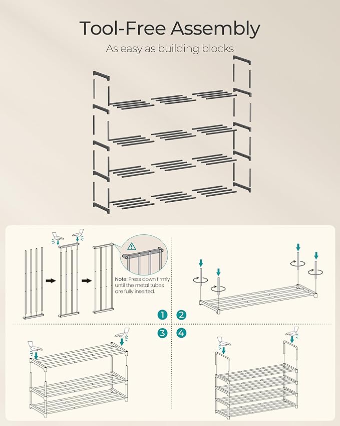 SONGMICS Shoe Rack, 4-Tier Shoe Organizer, Metal Storage Shelf, Upright or Upside Down, for 20-25 Pairs, Stackable, for Entryway, 11.8 x 36.2 x 29.1 Inches, Black ULSA14BK