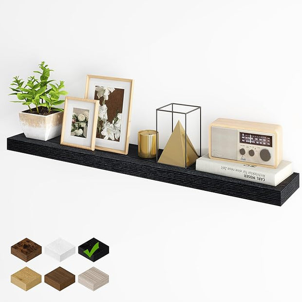 Fun Memories Floating Shelves for Wall, 48Inch Long Floating Shelves Set of 1, Hanging Shelf with Invisible Brackets, Wood Shelves for Living Room, Bedroom, Kitchen, Black