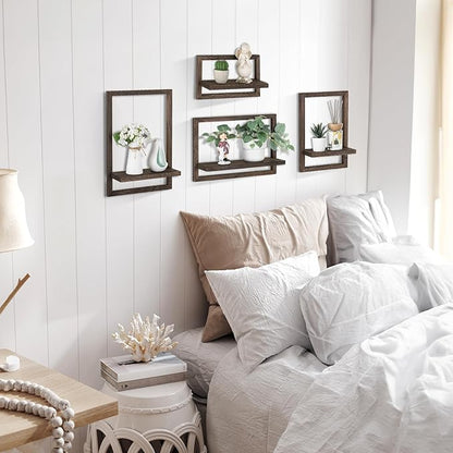 Wood Rustic Floating Shelves: 4-Piece Wall Shelf for Farmhouse Bedroom Decor - Handcrafted Easy Install Versatile Storage for Living Room