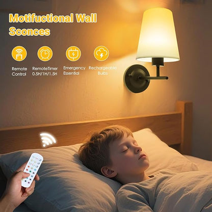 Battery Operated Wall Sconce Set of Two, Black Cordless Rechargeable Wall Lights with Remote and Timer, 12 RGB Colors Dimmable Wall Lamps for Bedroom Living Room Hallway