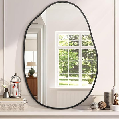 Large Irregular Wall Mirror Black Asymmetrical Bathroom Mirror Modern Decorative 26"x37.5" Aluminum Alloy Frame for Bathroom, Living Room, Entryway, Bedroom