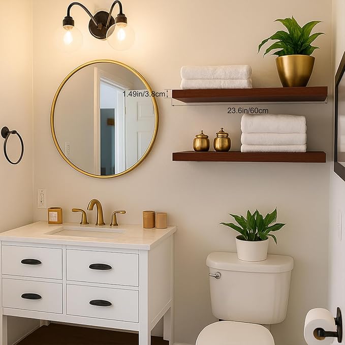 Floating Shelves for Wall, Bathroom Shelves Over Toilet, Wall Shelves & Book Shelf for Room, Hanging Shelf, Modern Wooden Mounted Floating Shelves, 24x7x1.5 in (Walnut-Like, Set of 2)